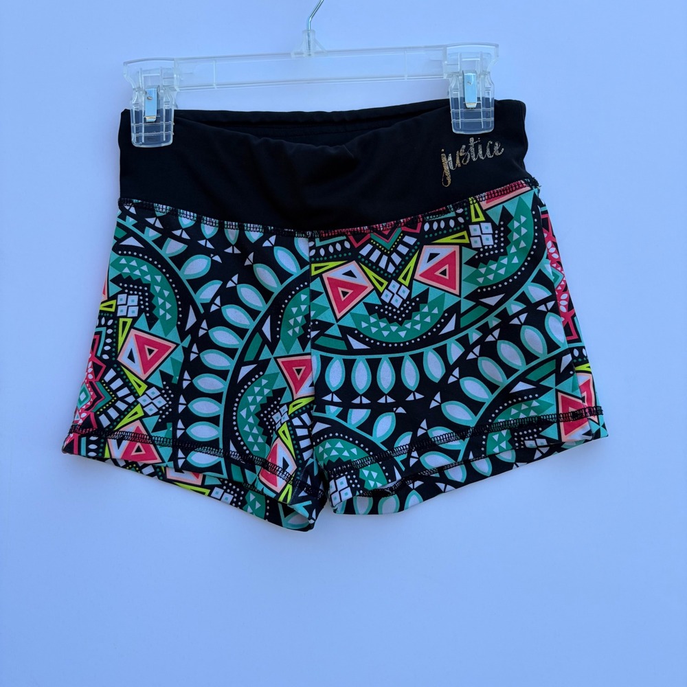 Justice Active Girls Tribal‎ Print Athletic Shorts Teal Pink Neon Size 10